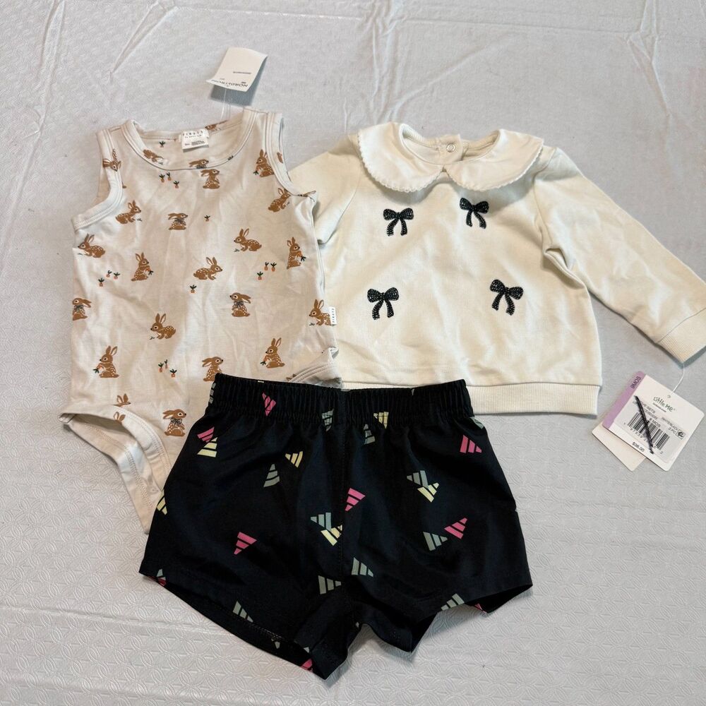 Baby Girl Clothing Lot 9M 12M NWT Firsts by Petit Lem Adidas Little Me 3pc